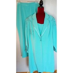 Midnight Velvet Formal Turquoise Beaded‎ Pant 3 pc Suit Set Sz 22W